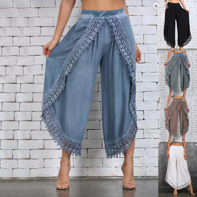 Élise – Pantalon Large Femme en Dentelle Chic et Confortable