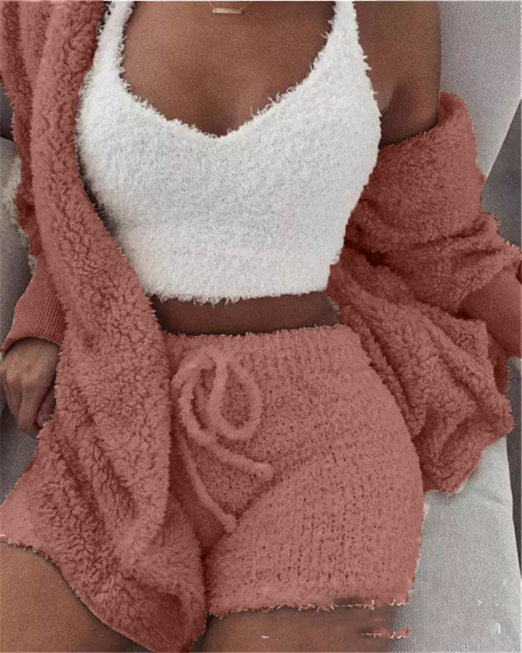 Juliette - 3 Pièces de Vêtements d'Intérieur en Peluche Élégants pour Femmes