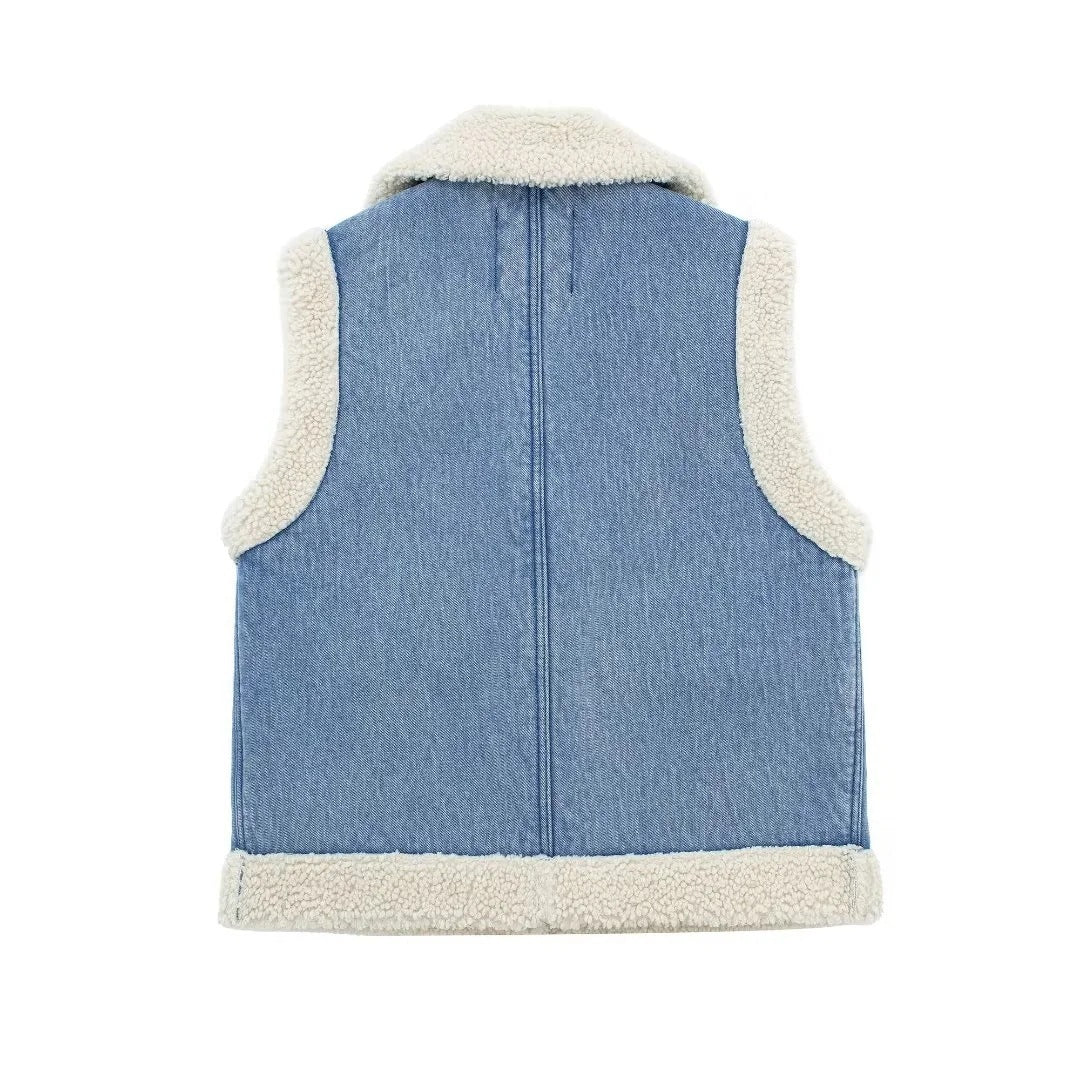 Gisèle | Gilet Court Réversible à Col Revers et Poches pour Femme.