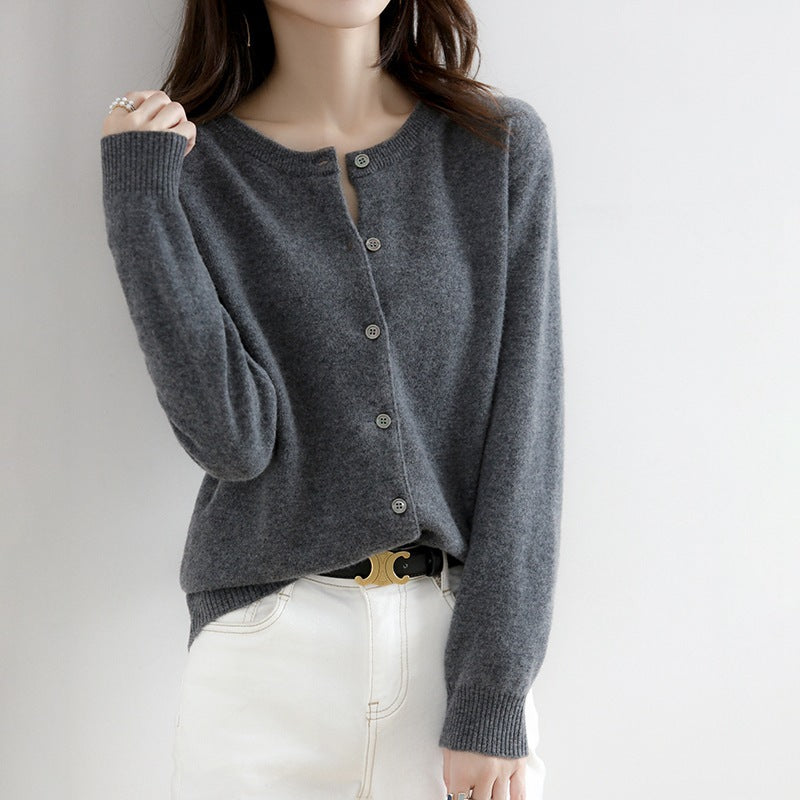 Juliette | Cardigan tricoté col rond – Élégance et confort pour femme.