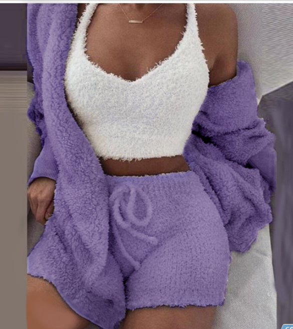 Juliette - 3 Pièces de Vêtements d'Intérieur en Peluche Élégants pour Femmes