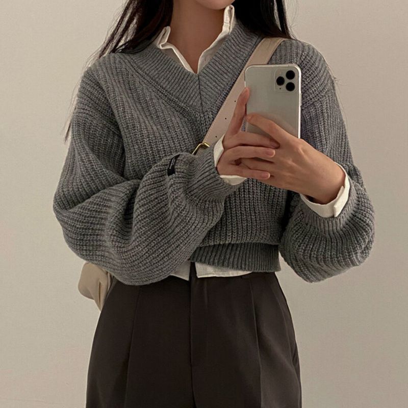 Sophie - Pull Tricoté à Manches Longues avec Patch Lettre, Confort et Style
