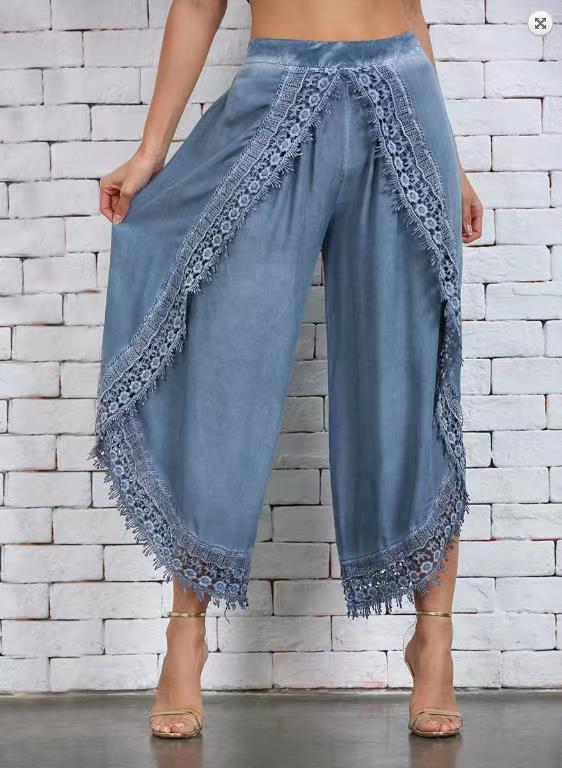 Élise – Pantalon Large Femme en Dentelle Chic et Confortable