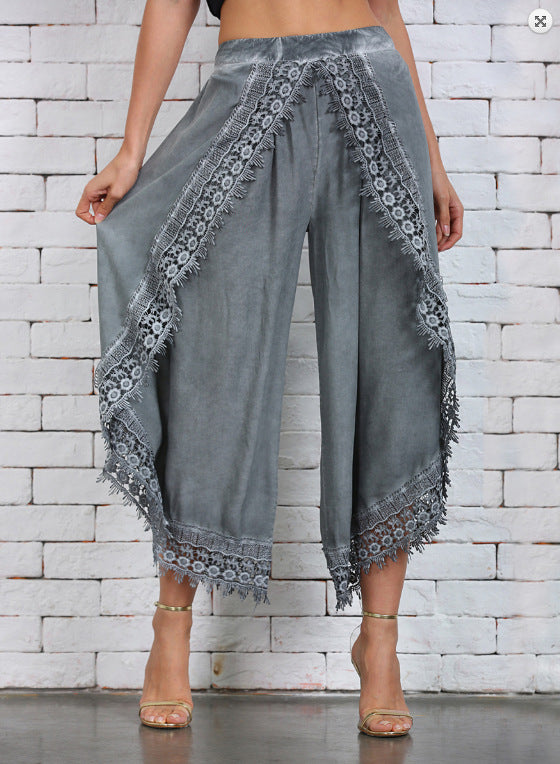 Élise – Pantalon Large Femme en Dentelle Chic et Confortable