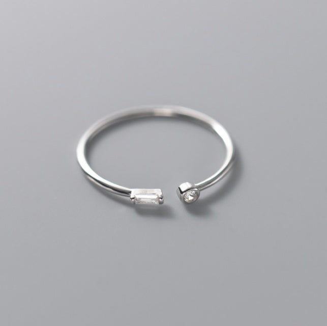 Bague Carré en Argent S925 avec Diamant - Élégance Géométrique Claire de Lune