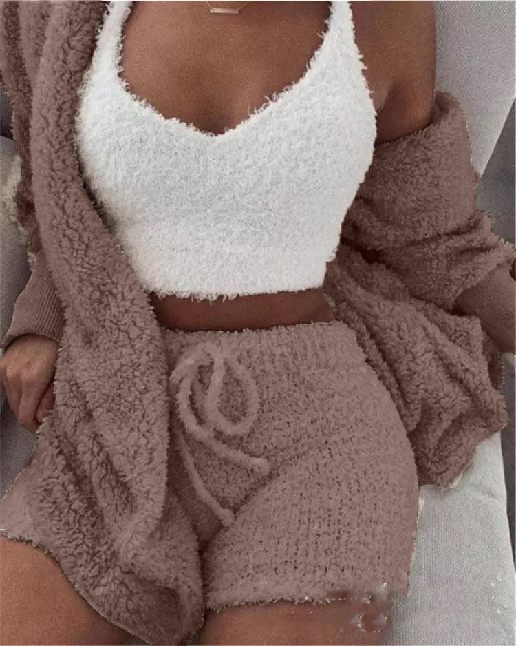 Juliette - 3 Pièces de Vêtements d'Intérieur en Peluche Élégants pour Femmes