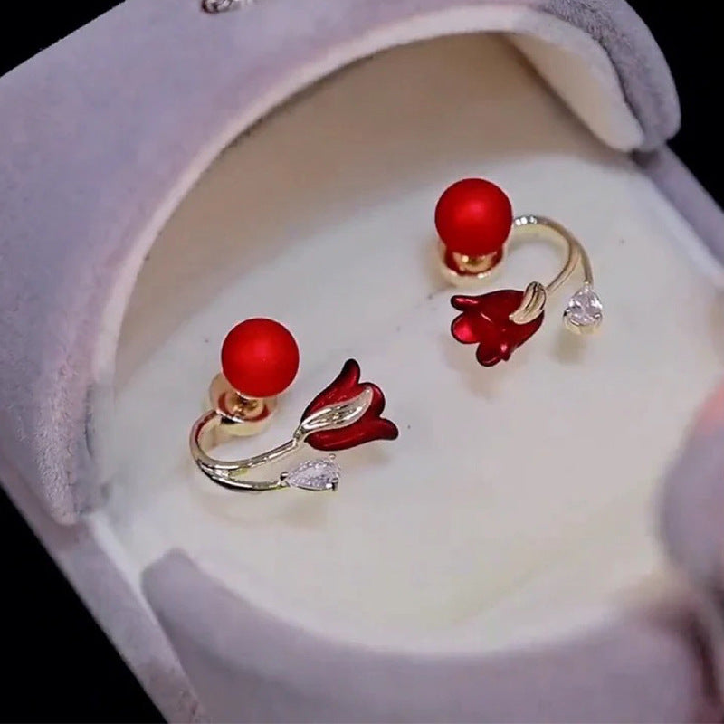 Boucles d’oreilles tulipes et perles – Élégance florale intemporelle