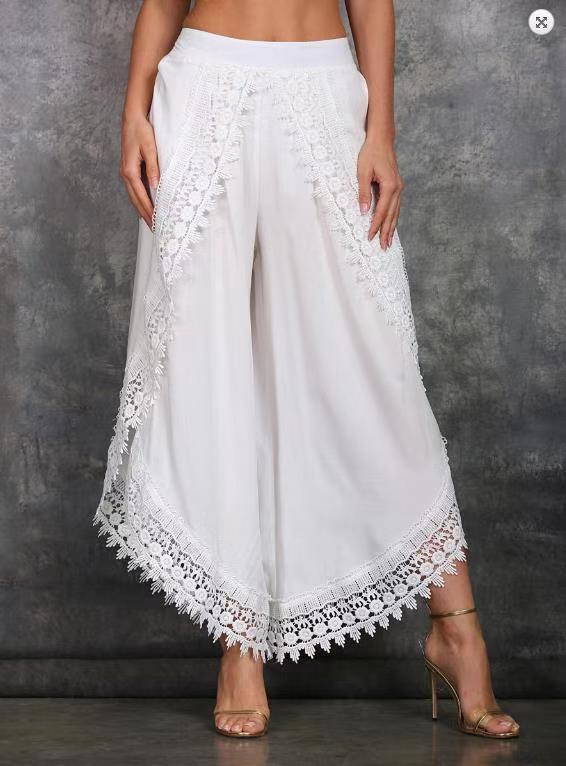 Élise – Pantalon Large Femme en Dentelle Chic et Confortable