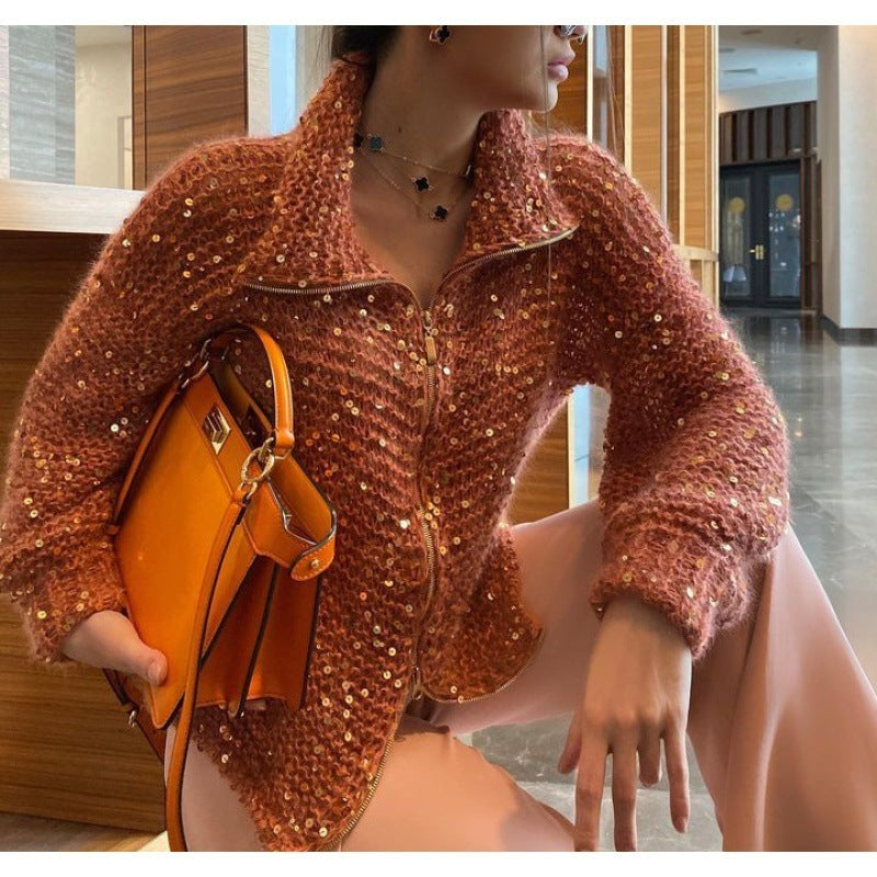 Apolline – Manteau en maille scintillant avec sequins, alliant chic et glamour pour un style raffiné