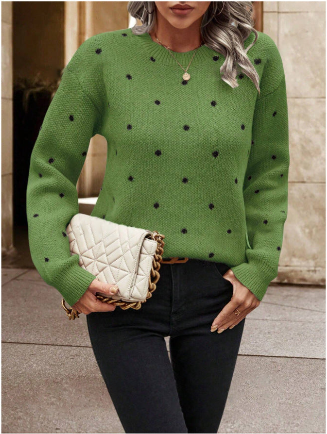 Éléonore – Pull-over à Manches Longues avec Col Rond et Motif Pois Jacquard
