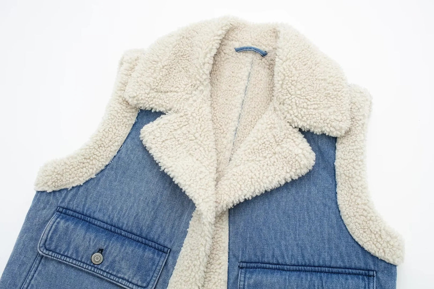 Gisèle | Gilet Court Réversible à Col Revers et Poches pour Femme.