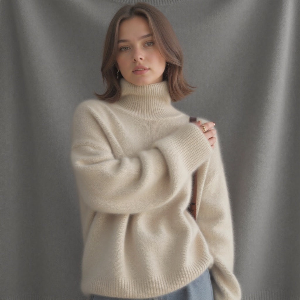 Clémence – Pull Col Roulé Oversize en Cachemire : Douceur et Élégance Intemporelle