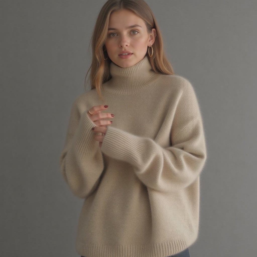 Clémence – Pull Col Roulé Oversize en Cachemire : Douceur et Élégance Intemporelle