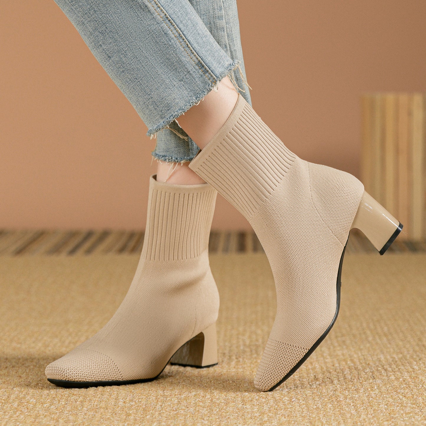 Élodie - Bottines en maille avec talon épais et élastique