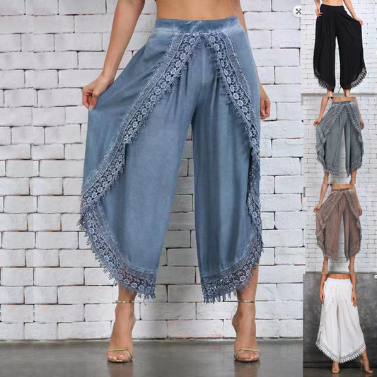 Élise – Pantalon Large Femme en Dentelle Chic et Confortable