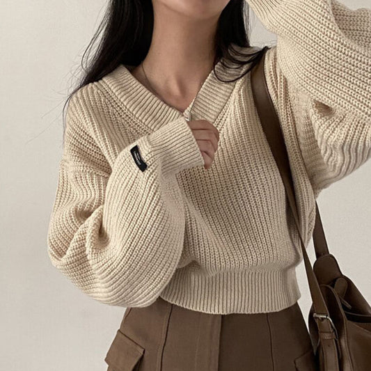 Sophie - Pull Tricoté à Manches Longues avec Patch Lettre, Confort et Style