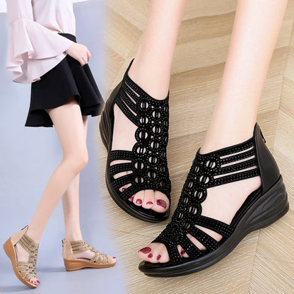 Élina - Sandales Compensées Chic au Bout Ouvert pour un Style Élégant
