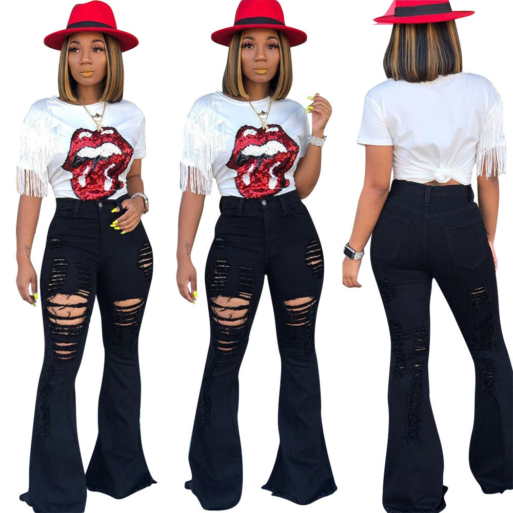 Margaux Pantalon flare femme déchiré et frangé – Look tendance et audacieux