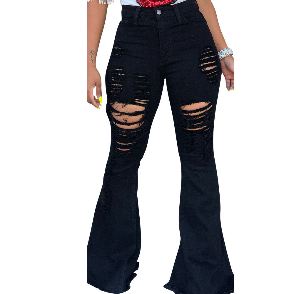 Margaux Pantalon flare femme déchiré et frangé – Look tendance et audacieux
