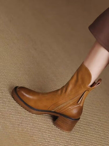 Bottes Cheville Marron à Talon Épais – Élégance et Confort dans un Style Britannique par Amélie