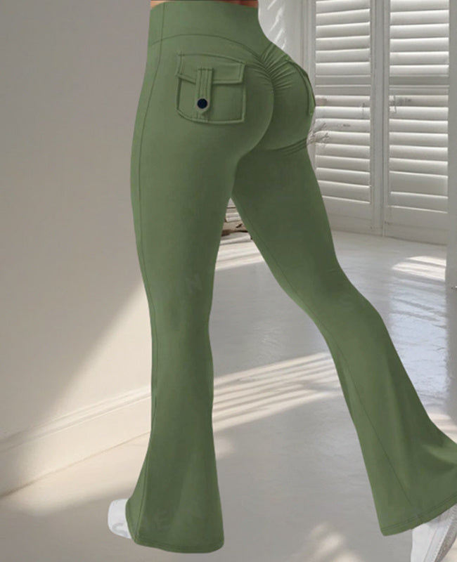 Élise - Pantalon de yoga évasé avec poches, taille haute, push-up fessier.
