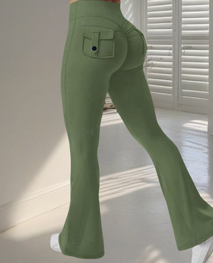 Élise - Pantalon de yoga évasé avec poches, taille haute, push-up fessier.
