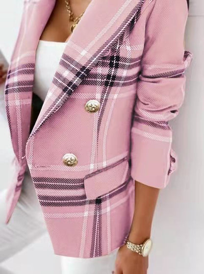 Blazer Lucie à Manches Longues et Imprimé à Carreaux, Double Boutonnage, Slim Fit