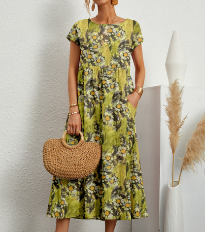Robe fleurie en coton et lin – Élégante, légère et parfaite pour l’été