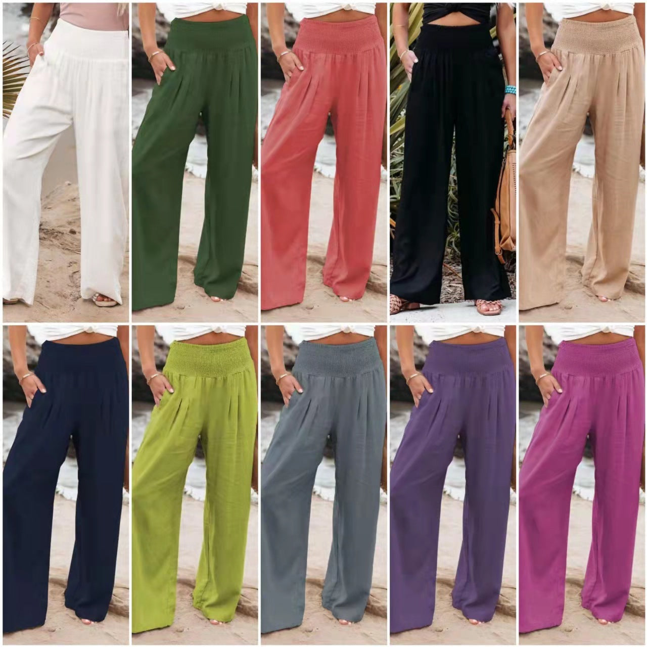 Clémence – Pantalon Large en Lin et Coton pour un Look Décontracté et Élégant