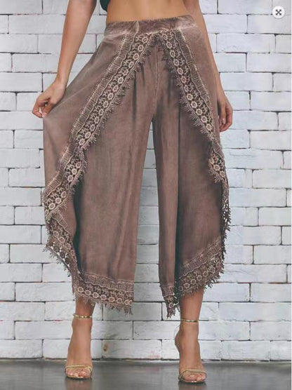 Élise – Pantalon Large Femme en Dentelle Chic et Confortable