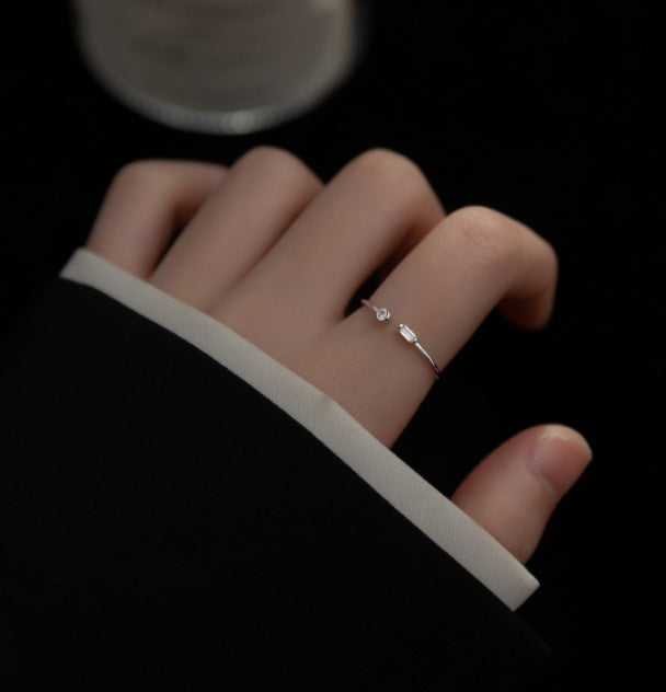 Bague Carré en Argent S925 avec Diamant - Élégance Géométrique Claire de Lune