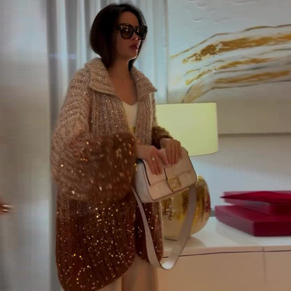 Apolline – Manteau en maille scintillant avec sequins, alliant chic et glamour pour un style raffiné