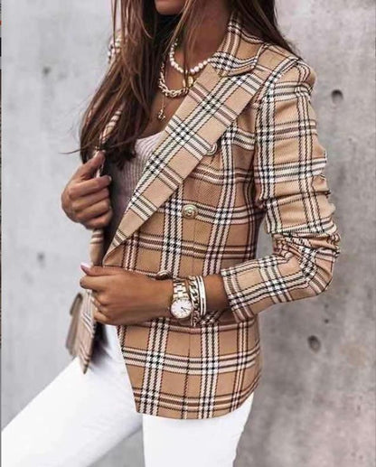 Blazer Lucie à Manches Longues et Imprimé à Carreaux, Double Boutonnage, Slim Fit