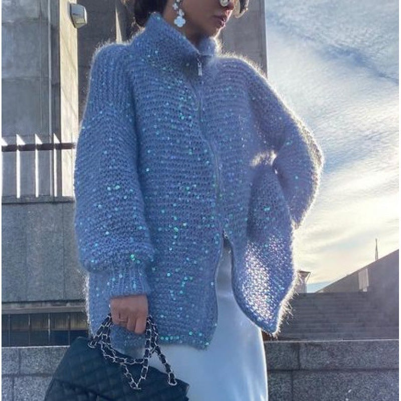 Apolline – Manteau en maille scintillant avec sequins, alliant chic et glamour pour un style raffiné