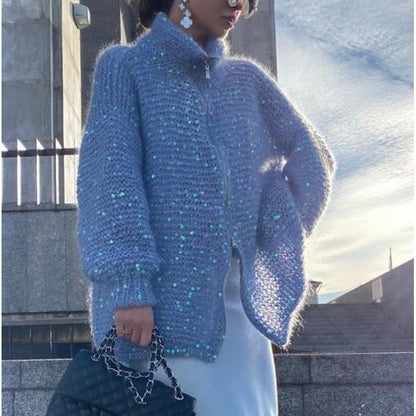 Apolline – Manteau en maille scintillant avec sequins, alliant chic et glamour pour un style raffiné