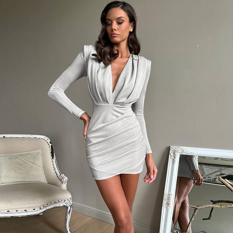 Robe Longue "Juliette" Élégante à Manches Longues et Décolleté en V