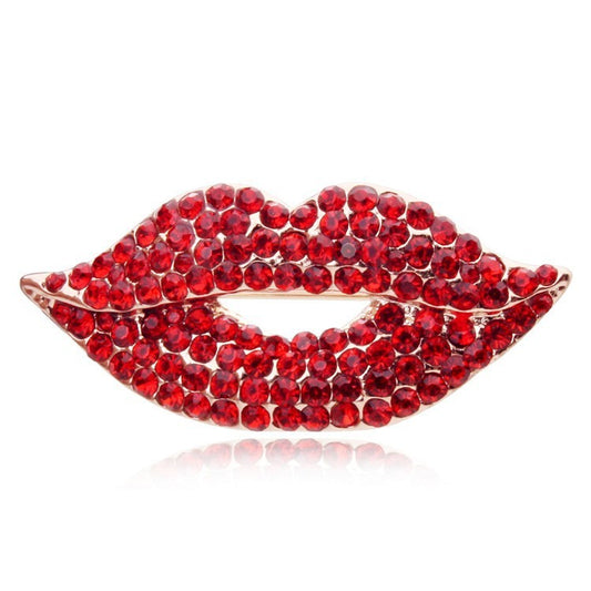 Broche lèvres dorée rose – Bijou chic en zircon pour un look glamour