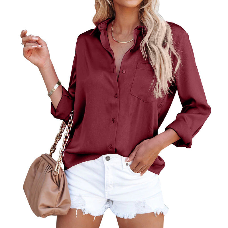 Nila | Blouse en Satin à Manches Longues et Fermeture à Boutons.