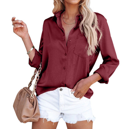Nila | Blouse en Satin à Manches Longues et Fermeture à Boutons.