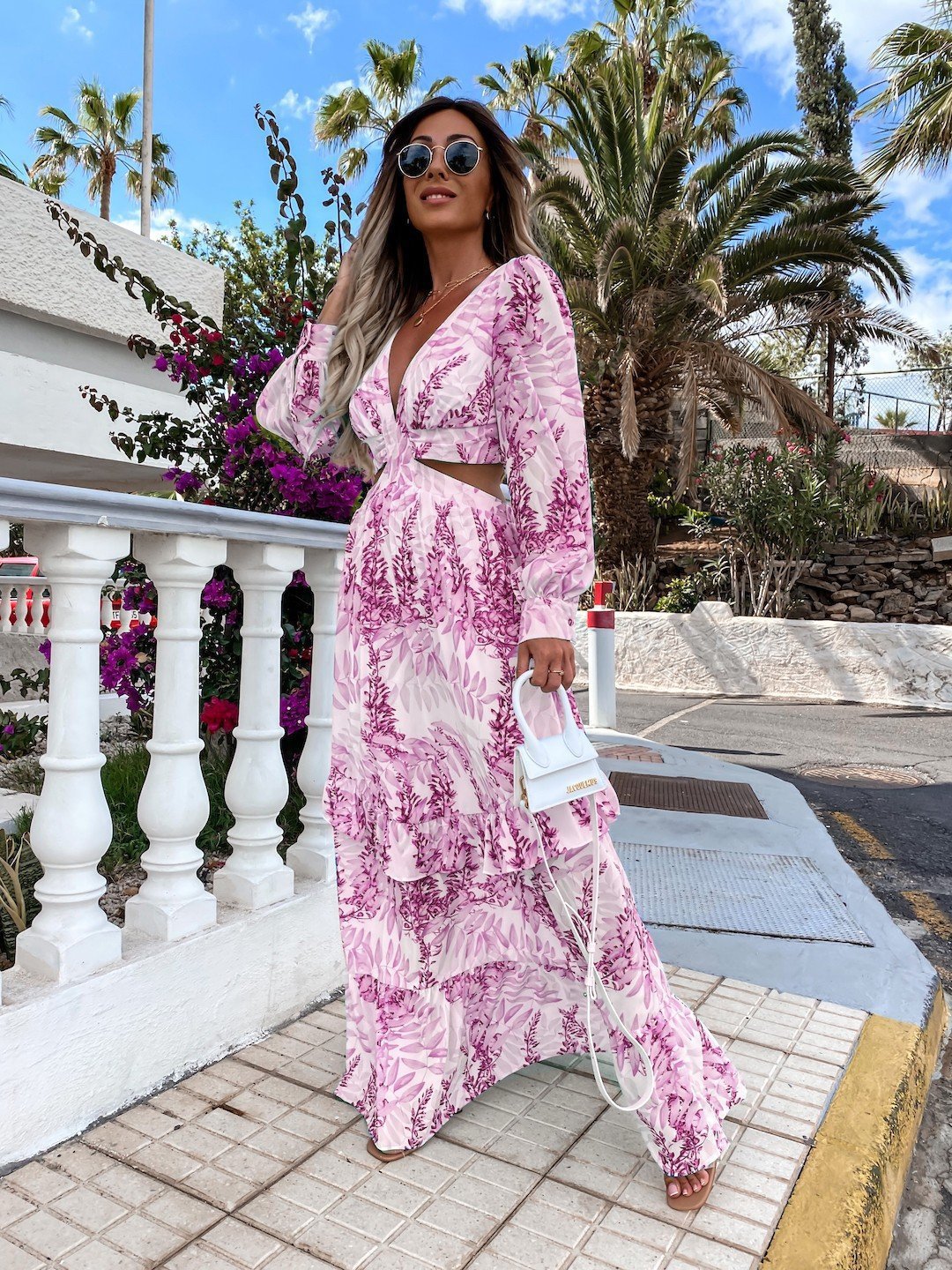 Camille - Robe Longue V-neck à Manches Longues, Élégance Naturelle pour le Printemps et l'Été