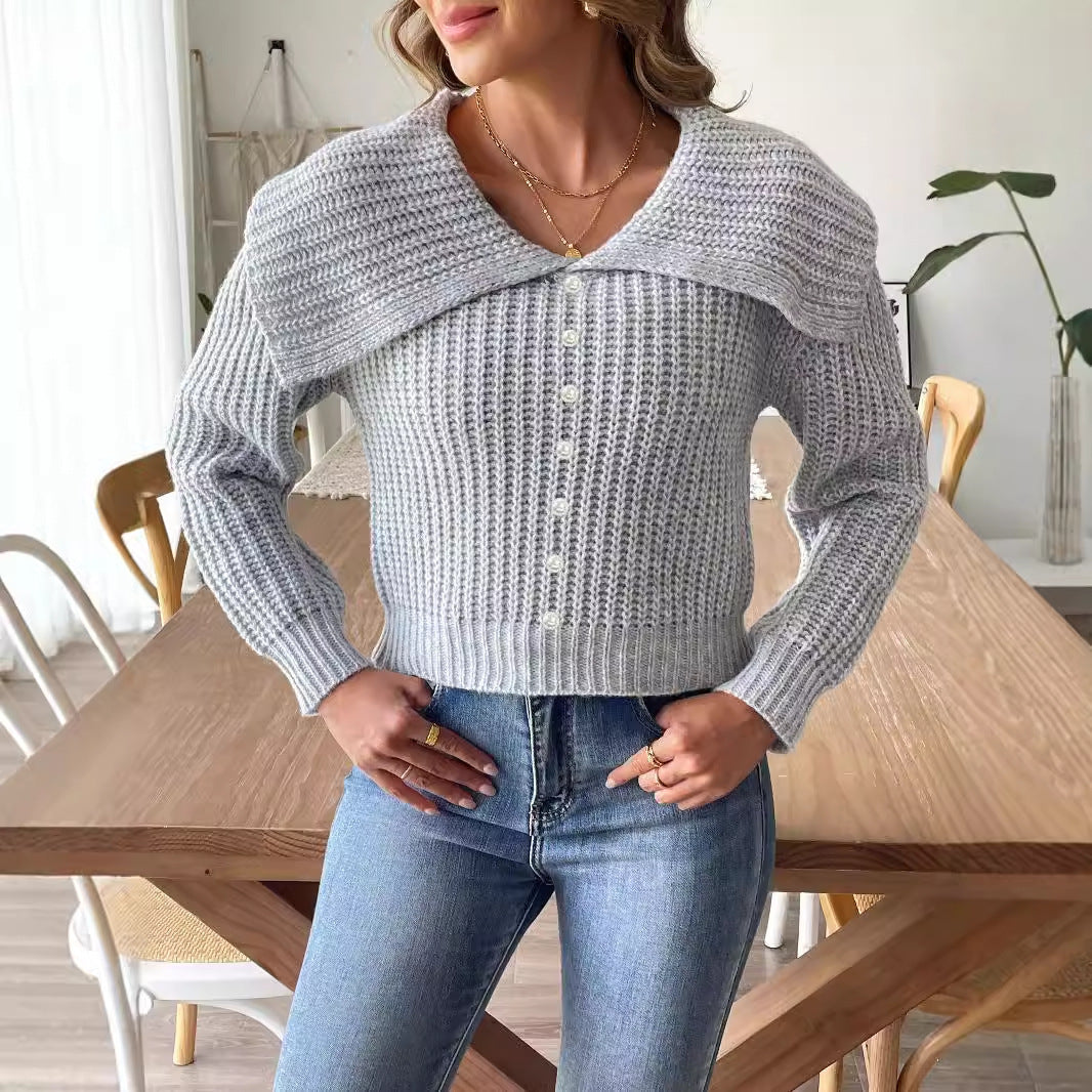 Clémence – Pull Court Femme avec Col Perlé Chic et Confortable