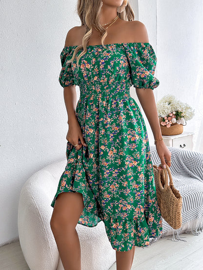 Robe d'été à fleurs – Col carré chic et volants féminins