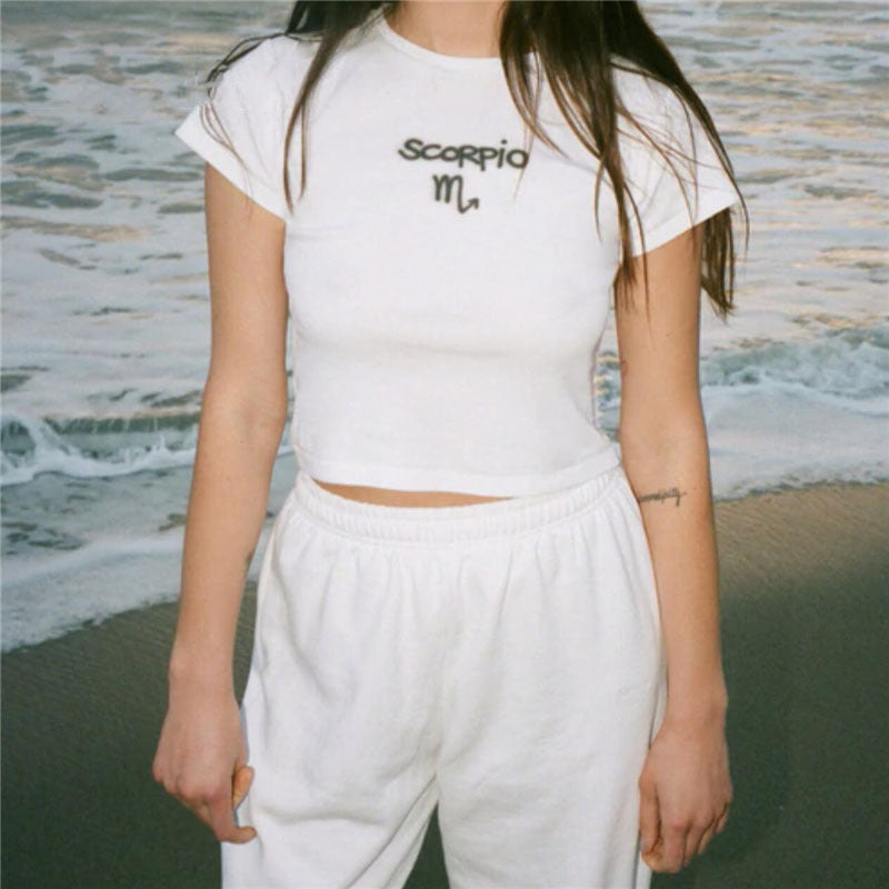 T-shirt Slim Fit Zodiac Kawaii - Top Court Femme Astrologie