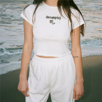 T-shirt Slim Fit Zodiac Kawaii - Top Court Femme Astrologie