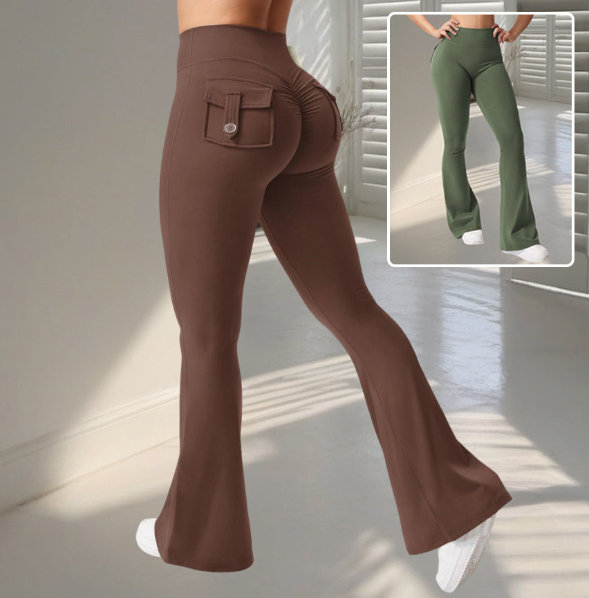 Élise - Pantalon de yoga évasé avec poches, taille haute, push-up fessier.