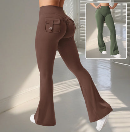 Élise - Pantalon de yoga évasé avec poches, taille haute, push-up fessier.