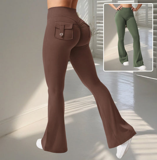 Élise - Pantalon de yoga évasé avec poches, taille haute, push-up fessier.