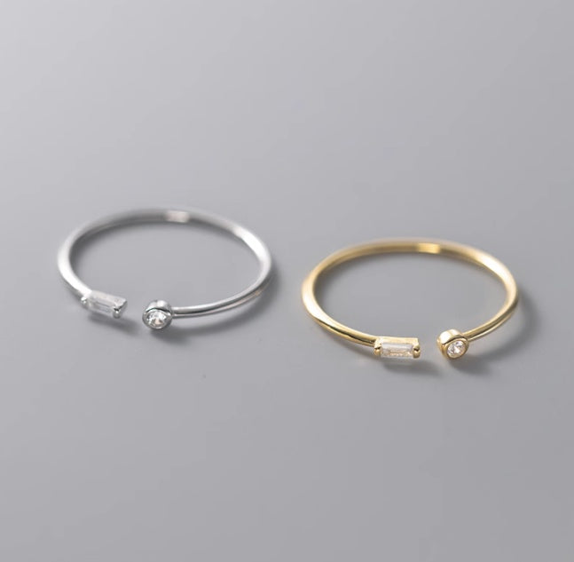 Bague Carré en Argent S925 avec Diamant - Élégance Géométrique Claire de Lune