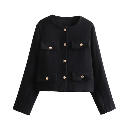 Élise | Veste Courte Femme Élégante avec Boutons – Chic et Polyvalente.