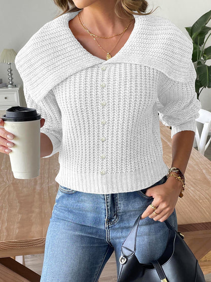 Clémence – Pull Court Femme avec Col Perlé Chic et Confortable